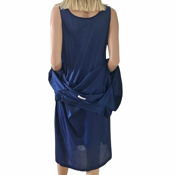 Vintage Vanity Fair Peignoir Set Lingerie Nightgown Robe Navy Sleep Embroidery - Picture 11 of 16